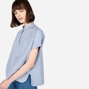 Everlane Cotton Poplin Collarless Short-Sleeve Square Shirt, Size